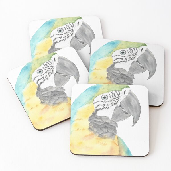 Item preview, blue and gold macaw watercolor portrait bird parrot designed and sold by L'Atelier Oranjade.