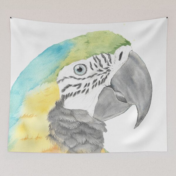 Item preview, blue and gold macaw watercolor portrait bird parrot designed and sold by L'Atelier Oranjade.