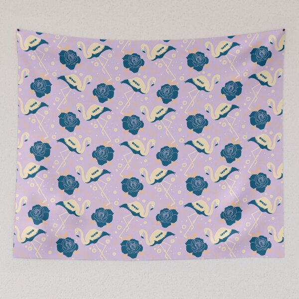Item preview, Flamingos and Roses in Cream and Blue Pattern designed and sold by Trinket-Trickster.