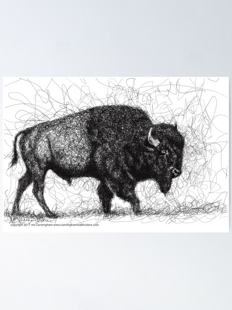 Bison & Buffalo Lovers Pen Scribble Drawing" Poster by mbrhapsody | Redbubble