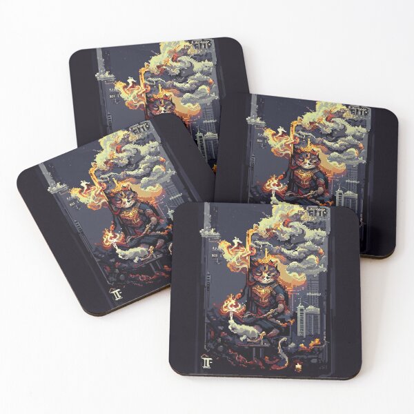 Item preview, cat hero city in flame #1 animal tarot card designed and sold by AiAnimalCards.