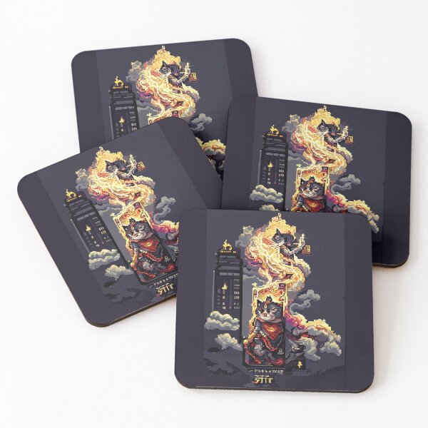 Item preview, cat hero city in flame #2 animal tarot card designed and sold by AiAnimalCards.