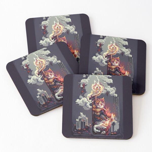 Item preview, cat hero city in flame #3 animal tarot card designed and sold by AiAnimalCards.