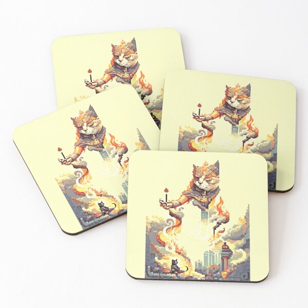 Item preview, cat hero city in flame #4 animal tarot card designed and sold by AiAnimalCards.