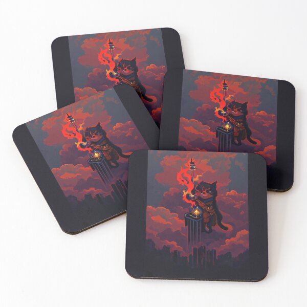 Item preview, cat hero city in flame #5 animal tarot card designed and sold by AiAnimalCards.