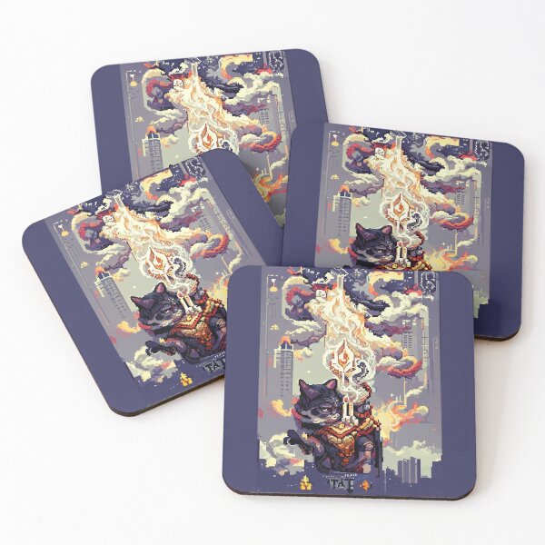 Item preview, cat hero city in flame #6 animal tarot card designed and sold by AiAnimalCards.