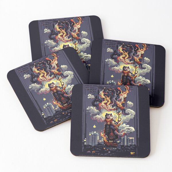 Item preview, cat hero city in flame #7 animal tarot card designed and sold by AiAnimalCards.