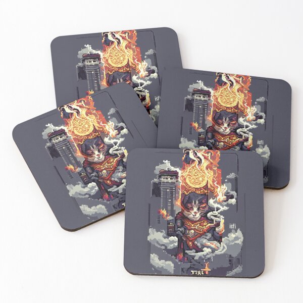 Item preview, cat hero city in flame #8 animal tarot card designed and sold by AiAnimalCards.