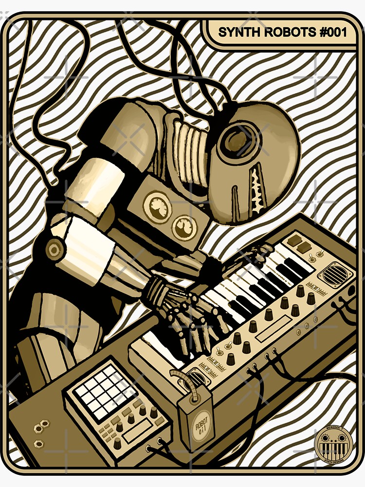 "Synth Robot Musician playing the Synthesizer" Sticker for Sale by