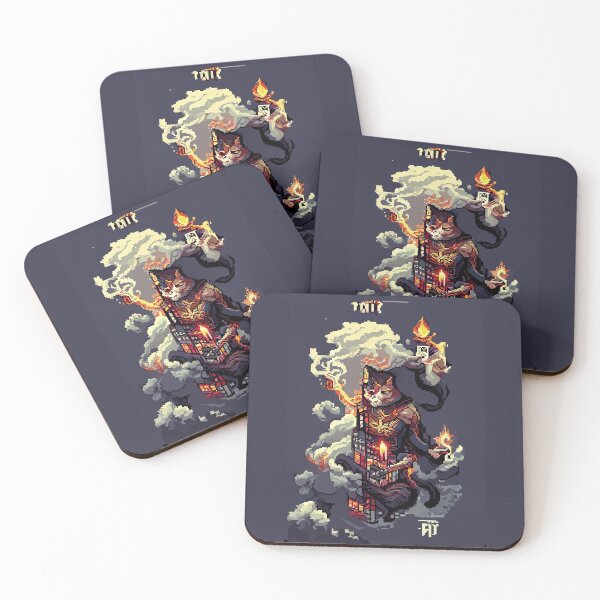 Item preview, cat hero city in flame #12 animal tarot card designed and sold by AiAnimalCards.