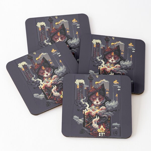 Item preview, cat hero city in flame #13 animal tarot card designed and sold by AiAnimalCards.