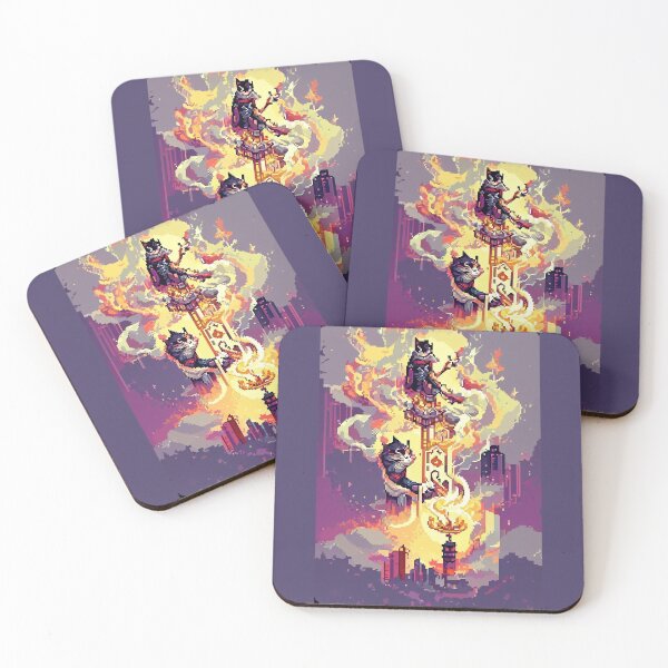 Item preview, cat hero city in flame #15 animal tarot card designed and sold by AiAnimalCards.