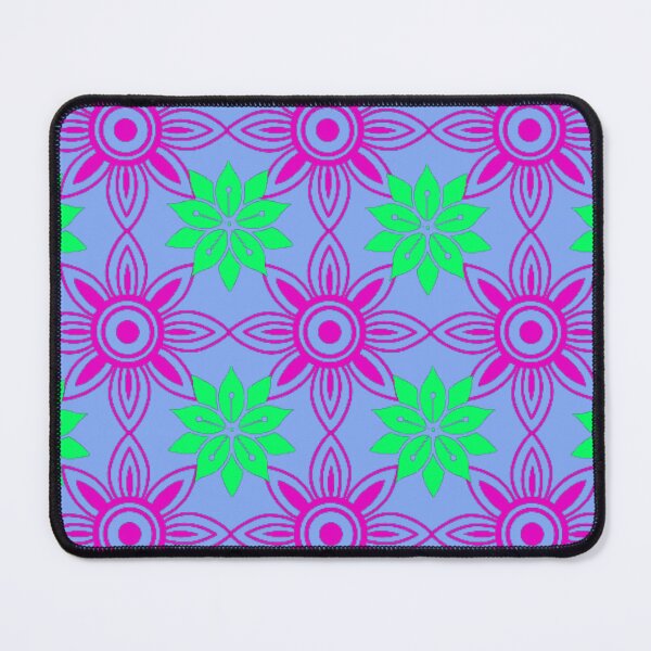 Item preview, Bright repeating flower pattern using purple and neon green on a blue background designed and sold by ditzy-designs.
