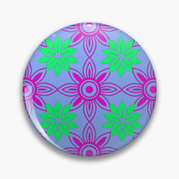 Item preview, Bright repeating flower pattern using purple and neon green on a blue background designed and sold by Wonder & Whimsy.