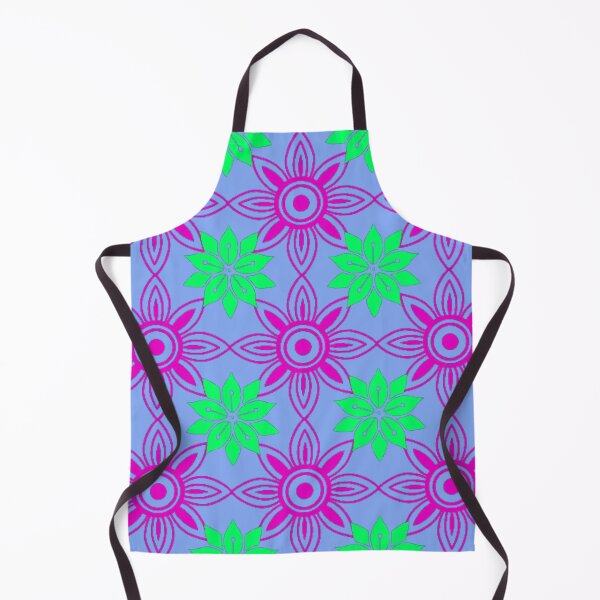 Item preview, Bright repeating flower pattern using purple and neon green on a blue background designed and sold by ditzy-designs.