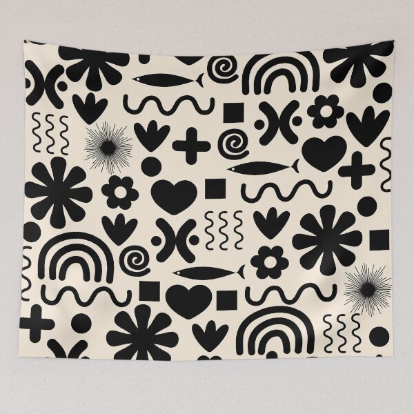 Item preview, Natural Miscellany Pattern in Black and Almond Cream designed and sold by kierkegaard.