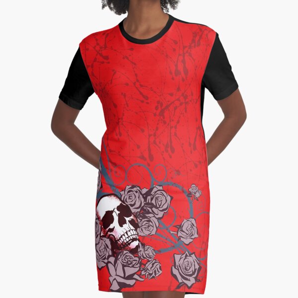 Roses and Skull Graphic T-Shirt Dress