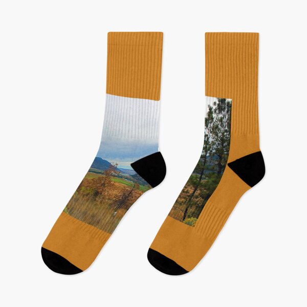 Item preview, Beautiful landscape picture. Blue mountain, yellow and green grasses, trees. designed and sold by naturematters.