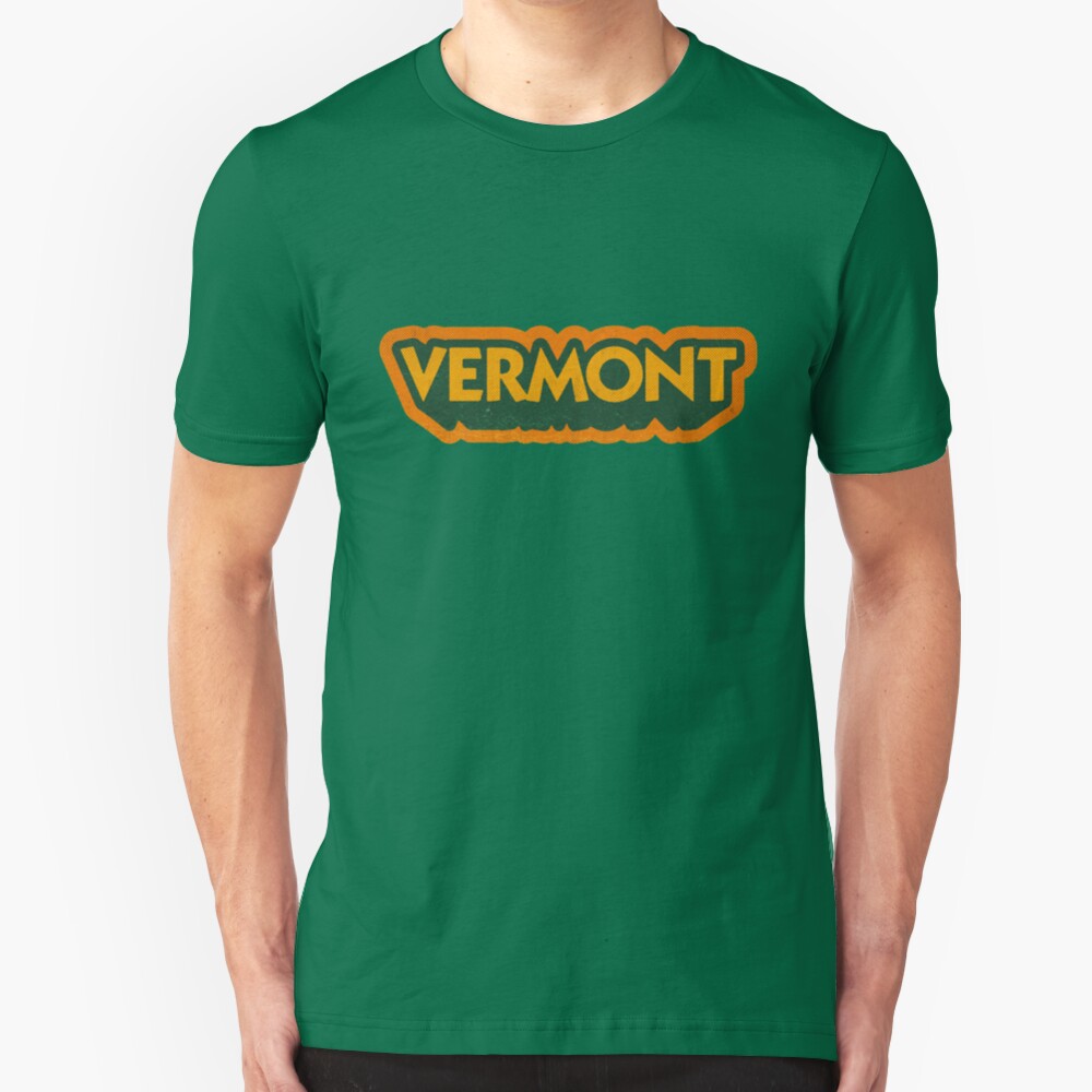 Vermont State Sticker | Retro Pop Slim Fit T-Shirt