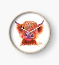 Scottish Highland Hairy Cow ' CHILLI CHOPS ' by Shirley MacArthur Clock