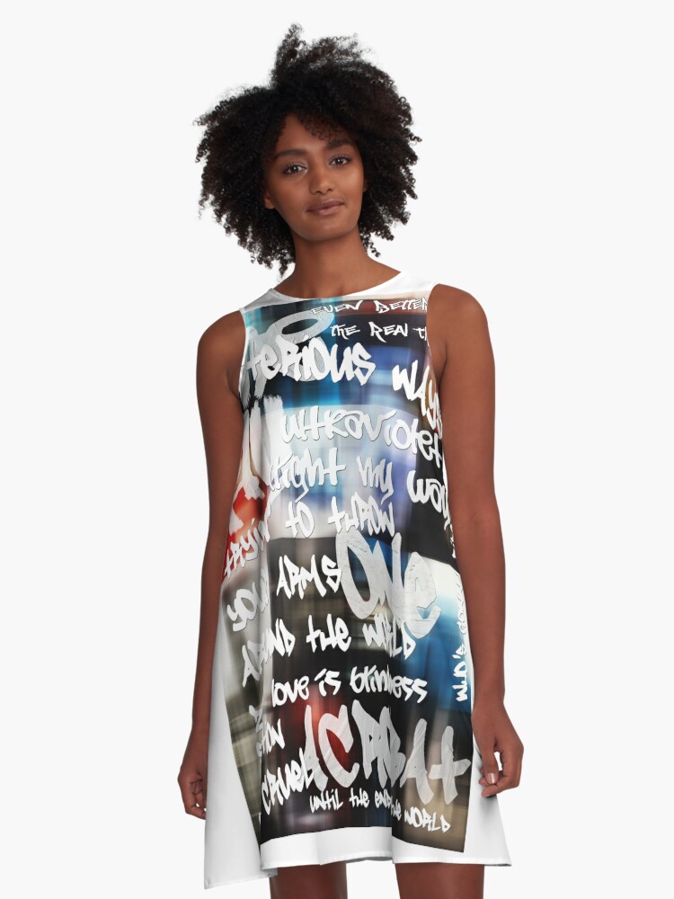 Thumbnail 1 of 4, A-Line Dress, u2 achtung baby graffiti designed and sold by clad63.