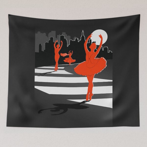 Item preview, Dancers in the Moonlight - Orange Dancers on Shades of Black Cityscape - VBK - VisionsByKaren designed and sold by VisionsByKaren.