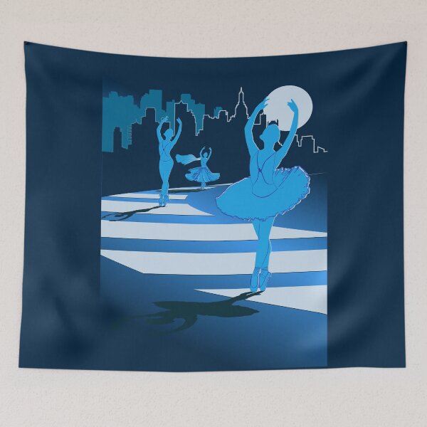 Item preview, Dancers in the Moonlight - Blue Dancers on Shades of Blue Cityscape - VBK - VisionsByKaren designed and sold by VisionsByKaren.
