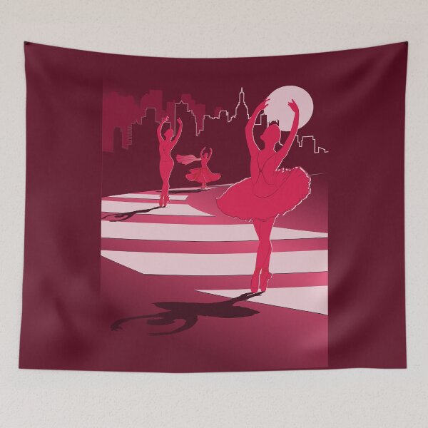 Item preview, Dancers in the Moonlight - Red Dancers on Shades of Red Cityscape - VBK - VisionsByKaren designed and sold by VisionsByKaren.