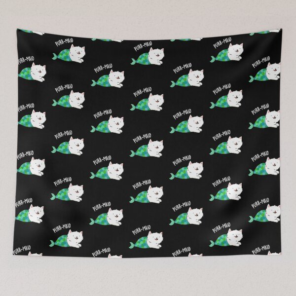 Item preview, Purr-maid Funny Kitty Cat Mermaid Puns (Dark BG) designed and sold by punnybone.