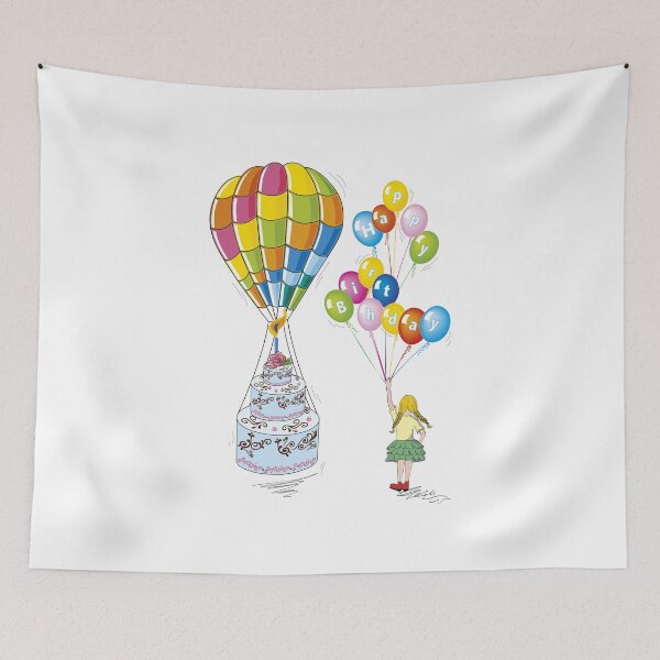 Item preview, birthday cake with hot air ballon and girl designed and sold by CREATINERY.