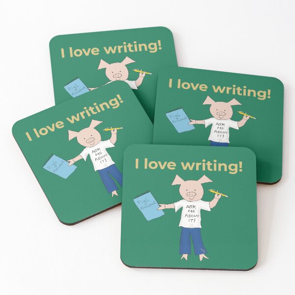 Item preview, I love writing! Left handed writer.  Introverts in green, writer designed and sold by PiggingJapan.