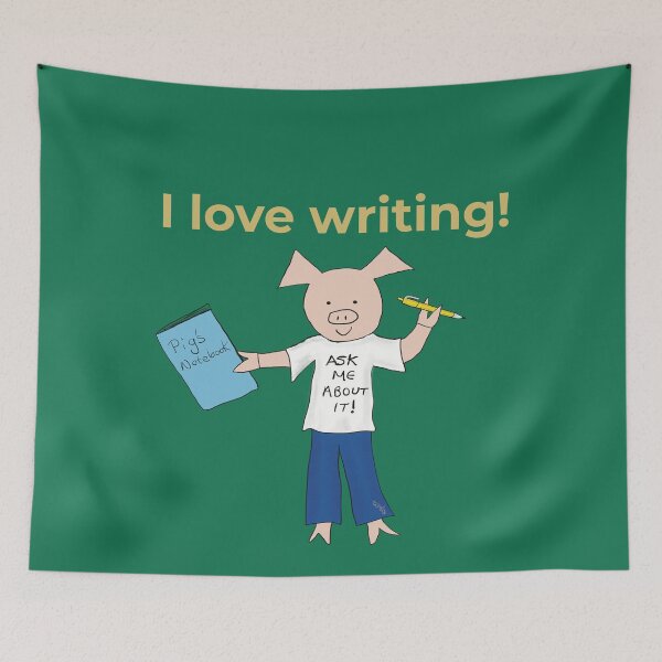 Item preview, I love writing! Left handed writer.  Introverts in green, writer designed and sold by PiggingJapan.