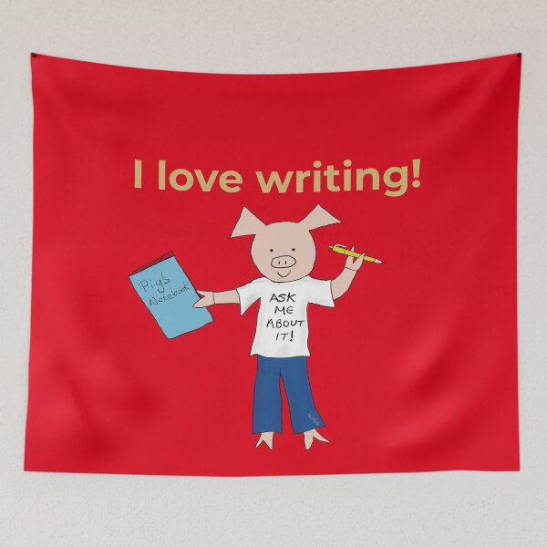 Item preview, I love writing! Left handed writer.  Introverts in red, writer designed and sold by PiggingJapan.