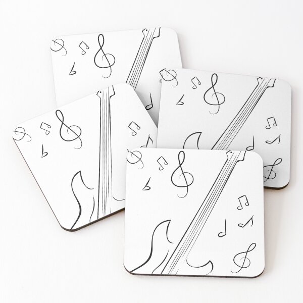 Item preview, Electric guitar and musical notes minimal outline designed and sold by DesignsByMadiha.