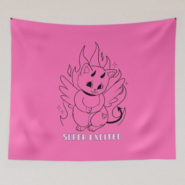 Item preview, HELL KITTEN Devilish kitten quote PINK SUPER EXCITED designed and sold by LargeShop.