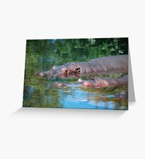 three happy hippos Greeting Card