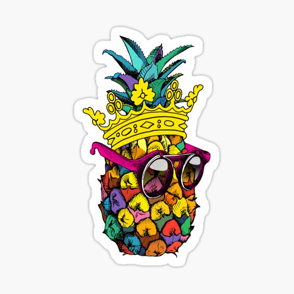 "Pineapple King Colorful" Sticker by Vesaints Redbubble