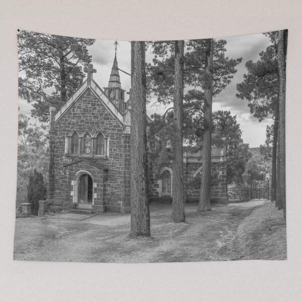 Item preview, Tiny Brick Chapel amongst the Pines - Black and White designed and sold by Steven Jodoin.