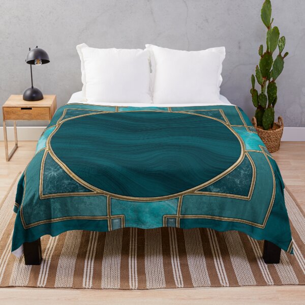 Item preview, Stained Glass Art Deco Design Emerald Green with Teal and Gold designed and sold by artsandsoul.