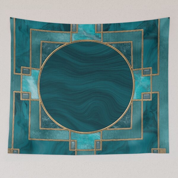 Item preview, Stained Glass Art Deco Design Emerald Green with Teal and Gold designed and sold by artsandsoul.