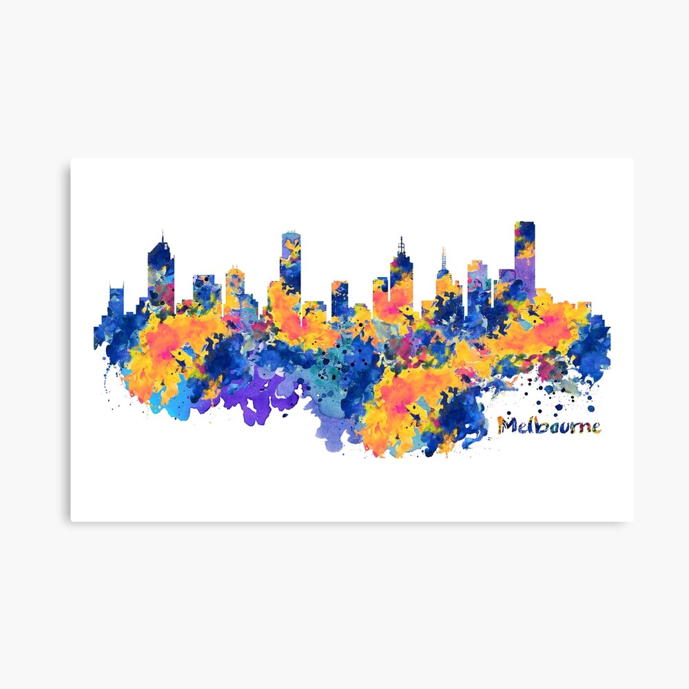 Melbourne Watercolor Skyline Canvas Print