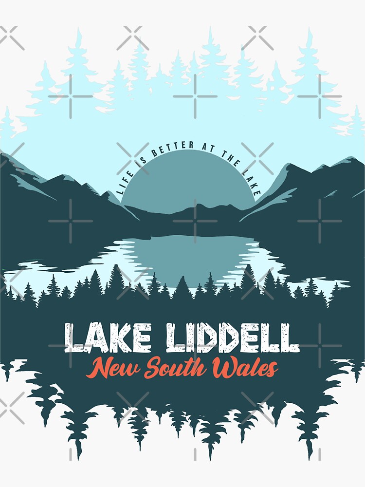 Thumbnail 3 of 3, Sticker, Lake Liddell New South Wales Australia Lake With Mountain And Pine Tree designed and sold by Ksmm.