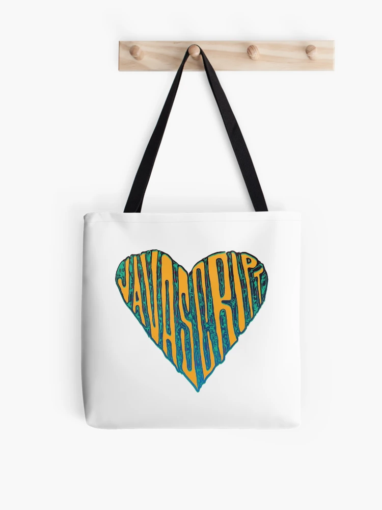 Aperçu 1 sur 2. Sac fourre-tout avec l'œuvre Coeur JavaScript créée et vendue par cheeryscript.