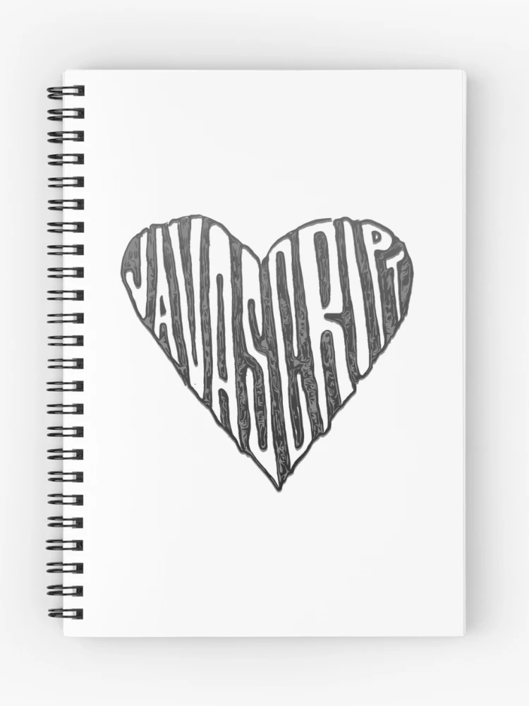Thumbnail 1 of 3, Journal, JavaScript Heart Black and White designed and sold by cheeryscript.