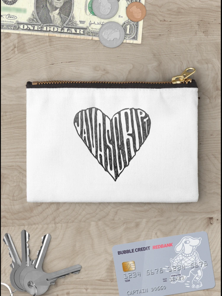 Thumbnail 3 of 4, Zipper Pouch, JavaScript Heart Black and White designed and sold by cheeryscript.