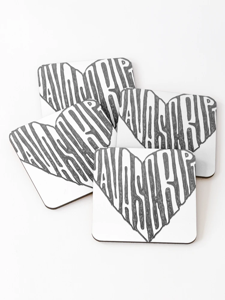 Thumbnail 1 of 5, Coasters (Set of 4), JavaScript Heart Black and White designed and sold by cheeryscript.