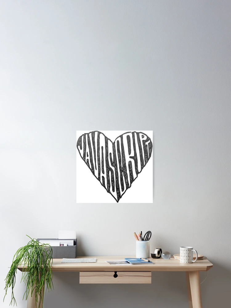 Thumbnail 2 of 3, Poster, JavaScript Heart Black and White designed and sold by cheeryscript.