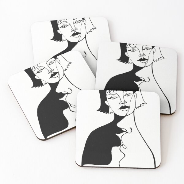 Artikelvorschau, Line art love, continuous line art woman’s face with couple kiss in black and white entworfen und verkauft von MontekkiArt.