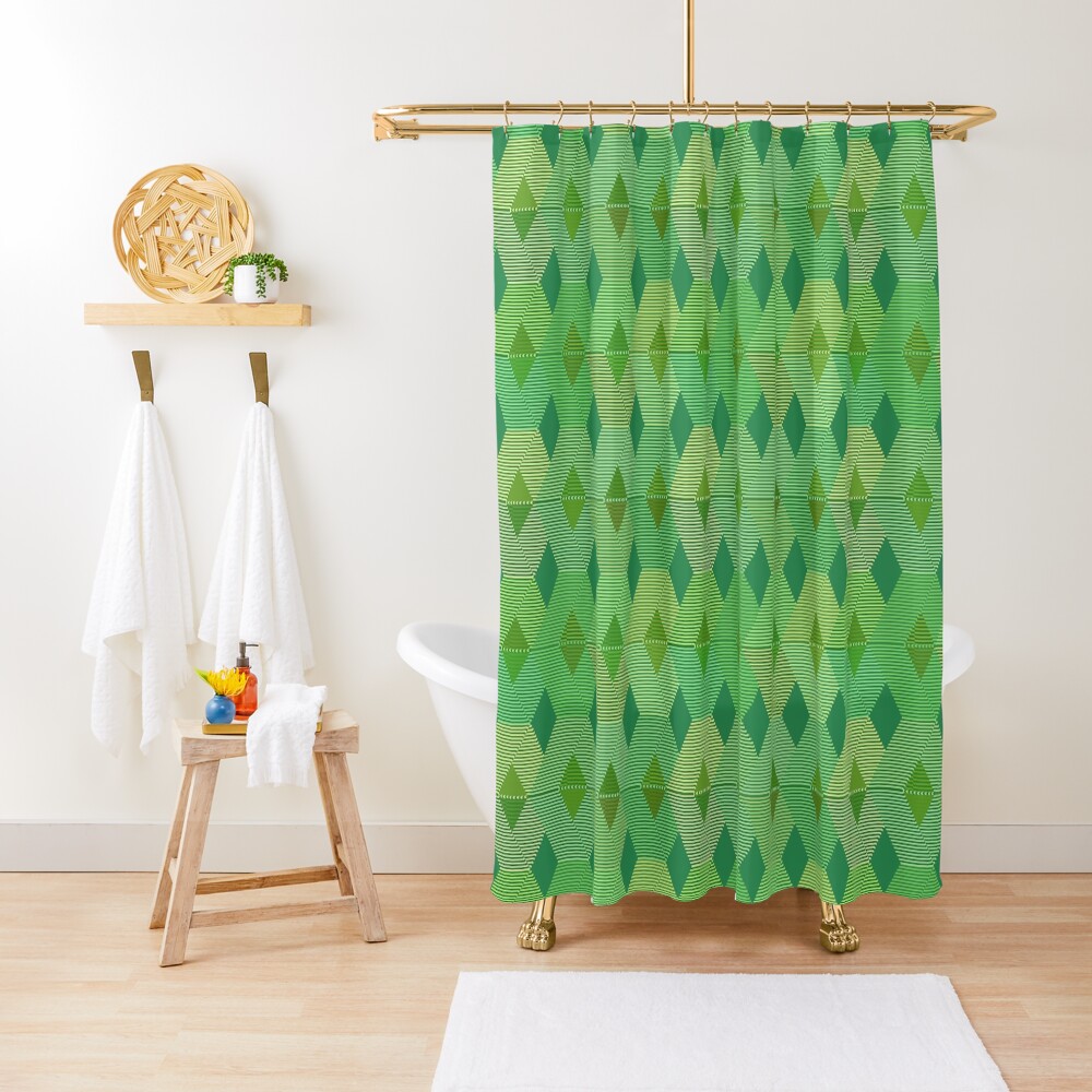 "MidCentury Modern Diamond Print, Jade Green " Shower Curtain by