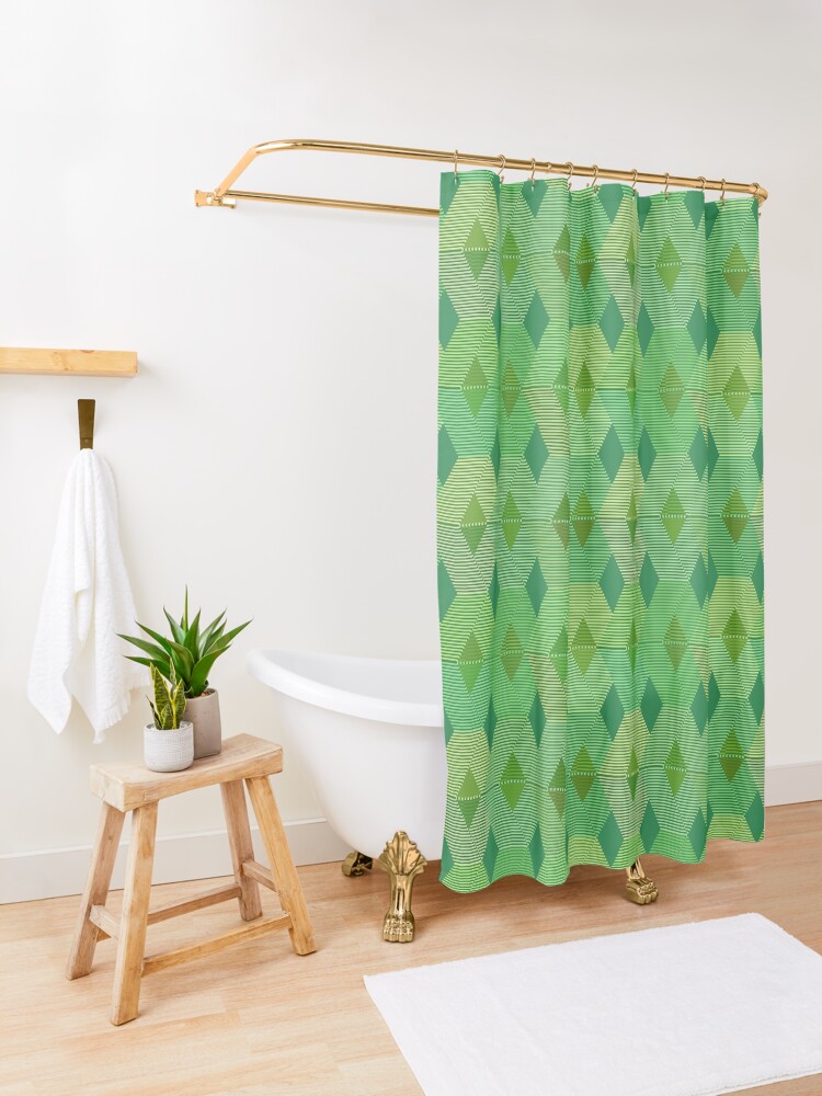 "MidCentury Modern Diamond Print, Jade Green " Shower Curtain by